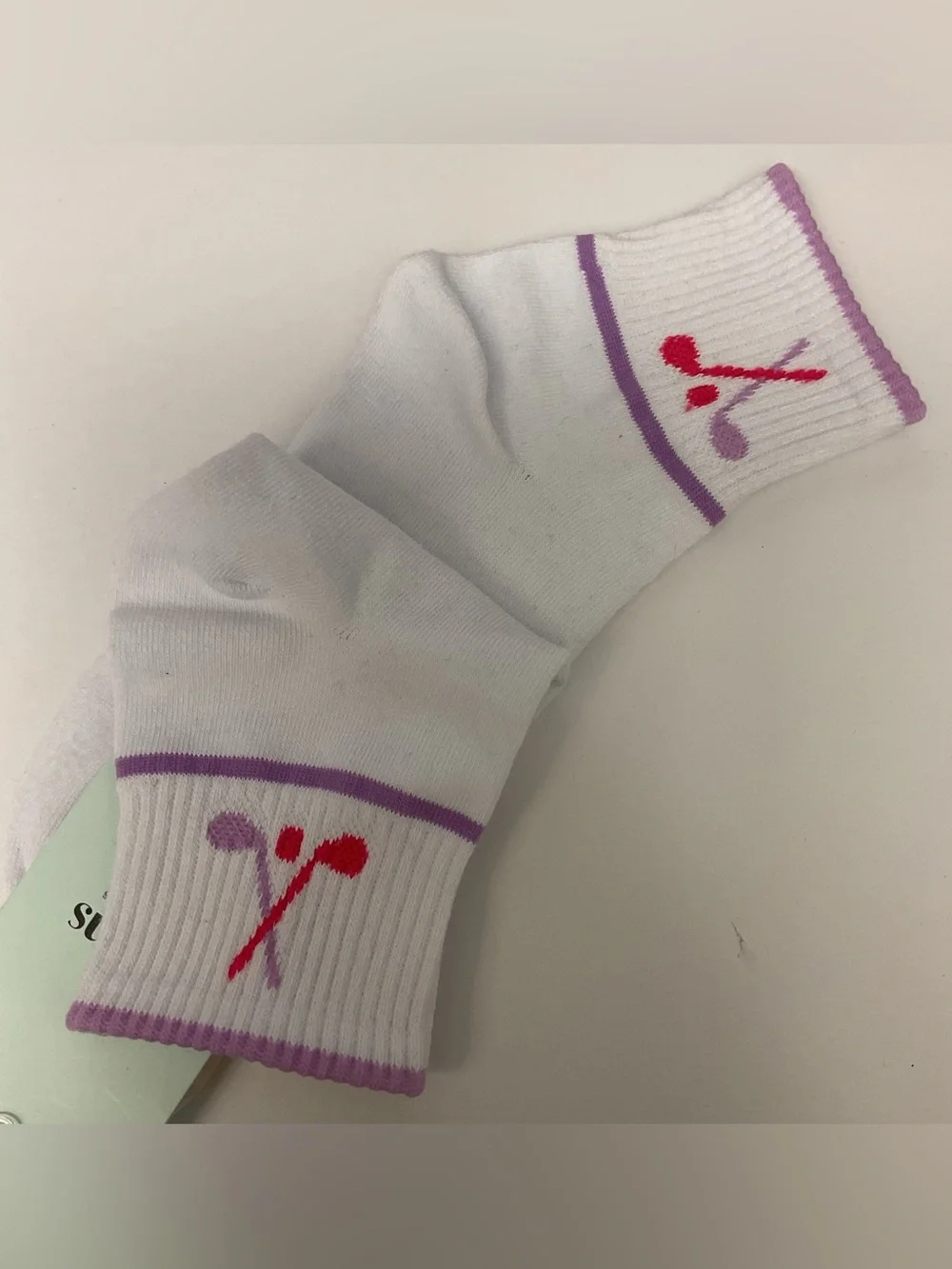 STEMS WOMENS COTTON ANKLE SOCKS GOLF PATTERN WHITE WITH MAUVE OS NWT